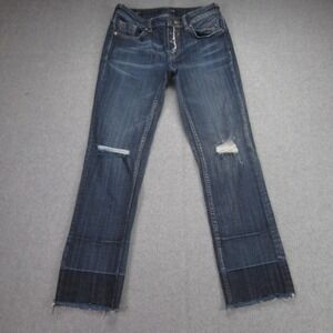Womens 24x26 Vigoss Jeans Jagger Straight‎ Ankle Button Fly Distressed Raw Hem
